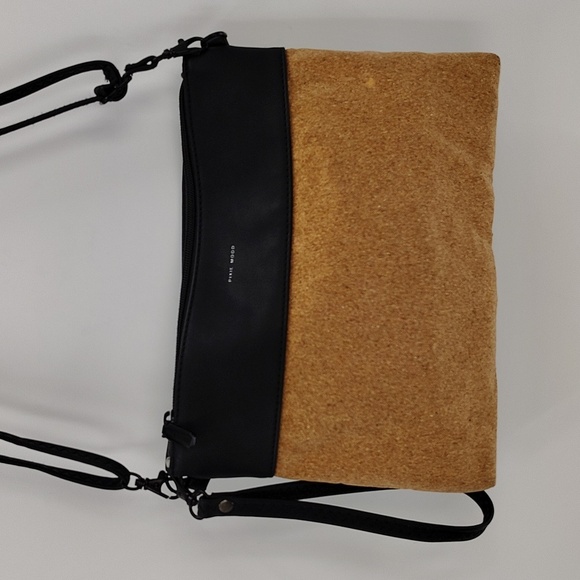 PIXIE MOOD crossbody purse clutch black & cork tan material adjustable strap - Picture 1 of 7